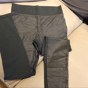 2-tone textured faux leather leggings high waist